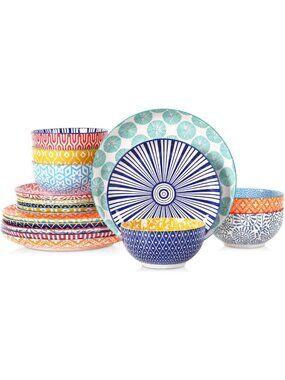 18-Piece Ceramic Dinnerware Set for 6 | Dishwasher & Microwave Safe | Colorful